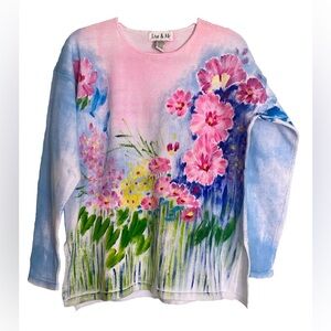 Lisa & Me Collectable Wearable Art Hand Painted Floral Spring Sweatshirt Medium